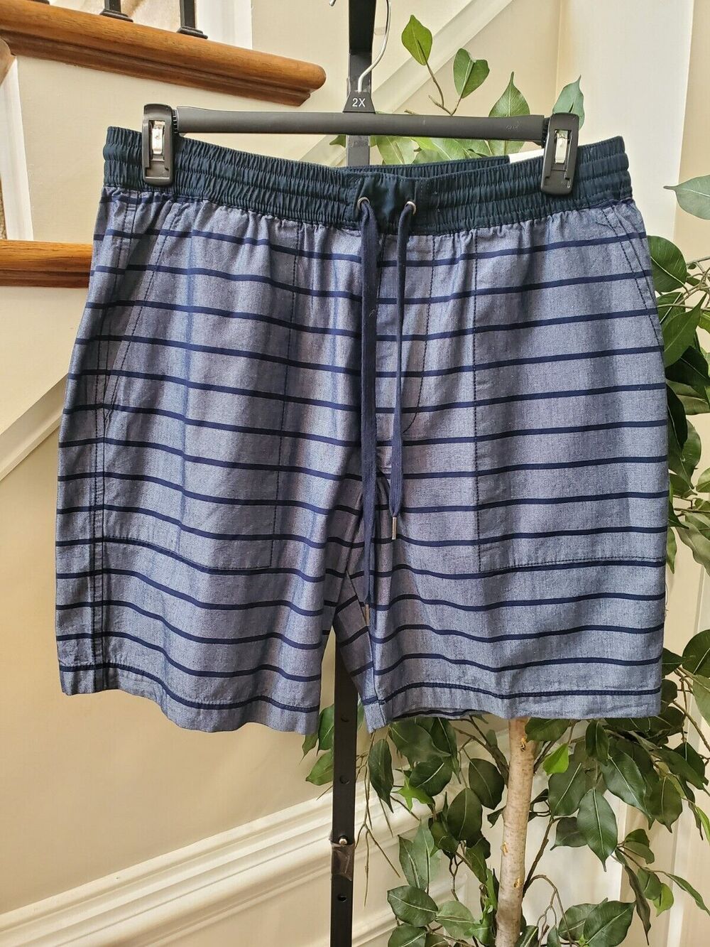 Original Penguin Dark Sapphire Striped Slim Fit Swim Trunk Print Shorts Size XL